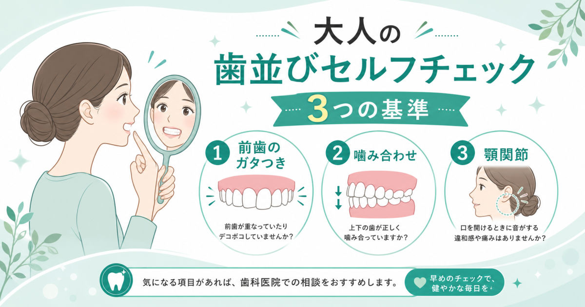 前歯のガタつき、矯正は必要?大人の歯並びセルフチェック3つの基準