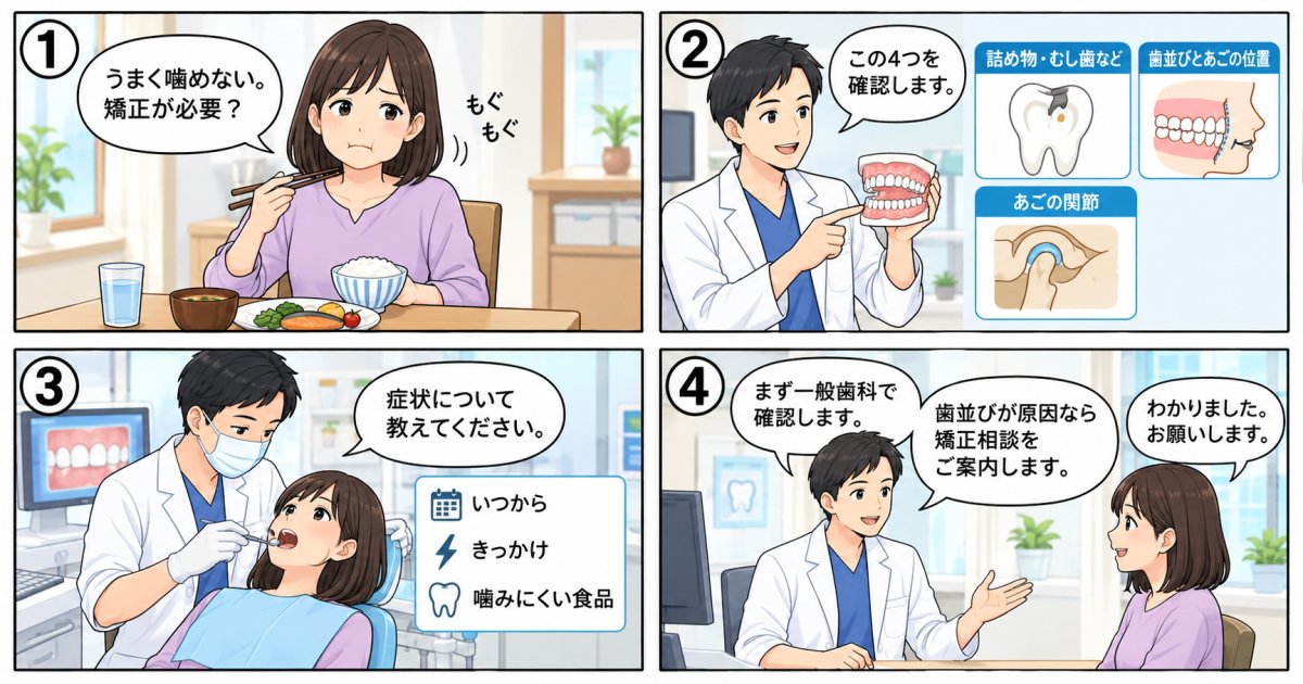 うまく噛めないのは噛み合わせのサイン、矯正相談か歯科受診かの判断軸